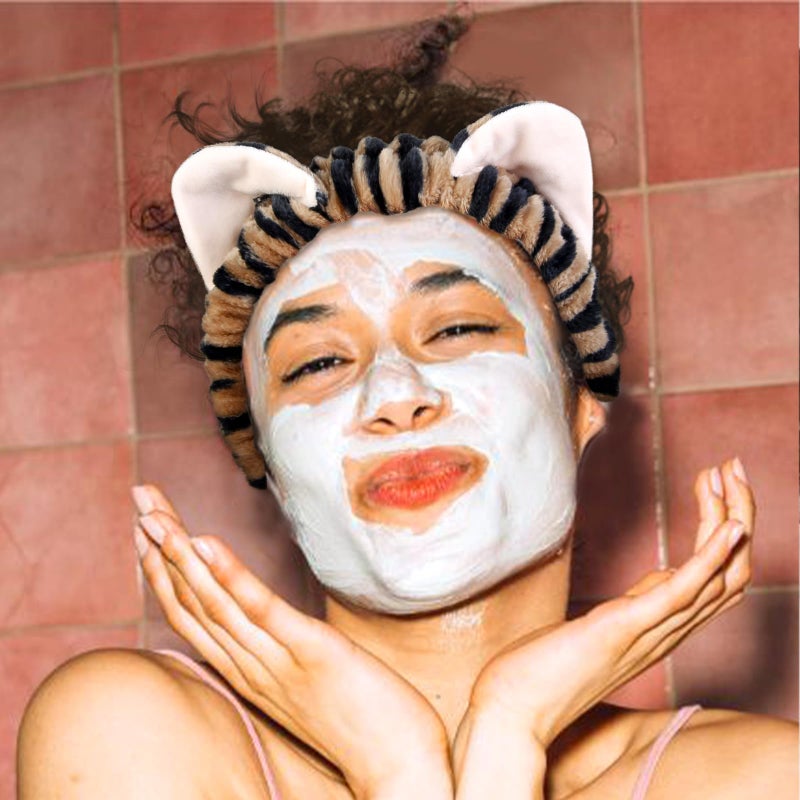 TEBIEKOY Plush Cat Ears Spa Headband For Washing Face Skincare Makeup, Elastic Animal Headbands for Women Girls Soft Coral Fleece Facial Wash Hair Accessories Trendy Stuff Gifts, 2PCS - Image 3
